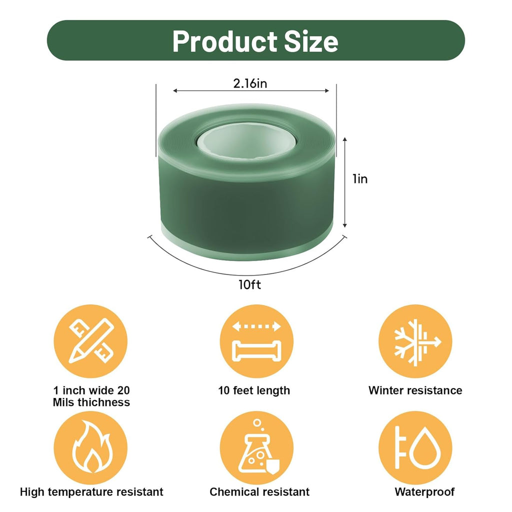 Self Fusing Silicone Tape 4 Rolls 1 in x 10' Green Waterproof Rescue Tape Rubber Leak Silicone