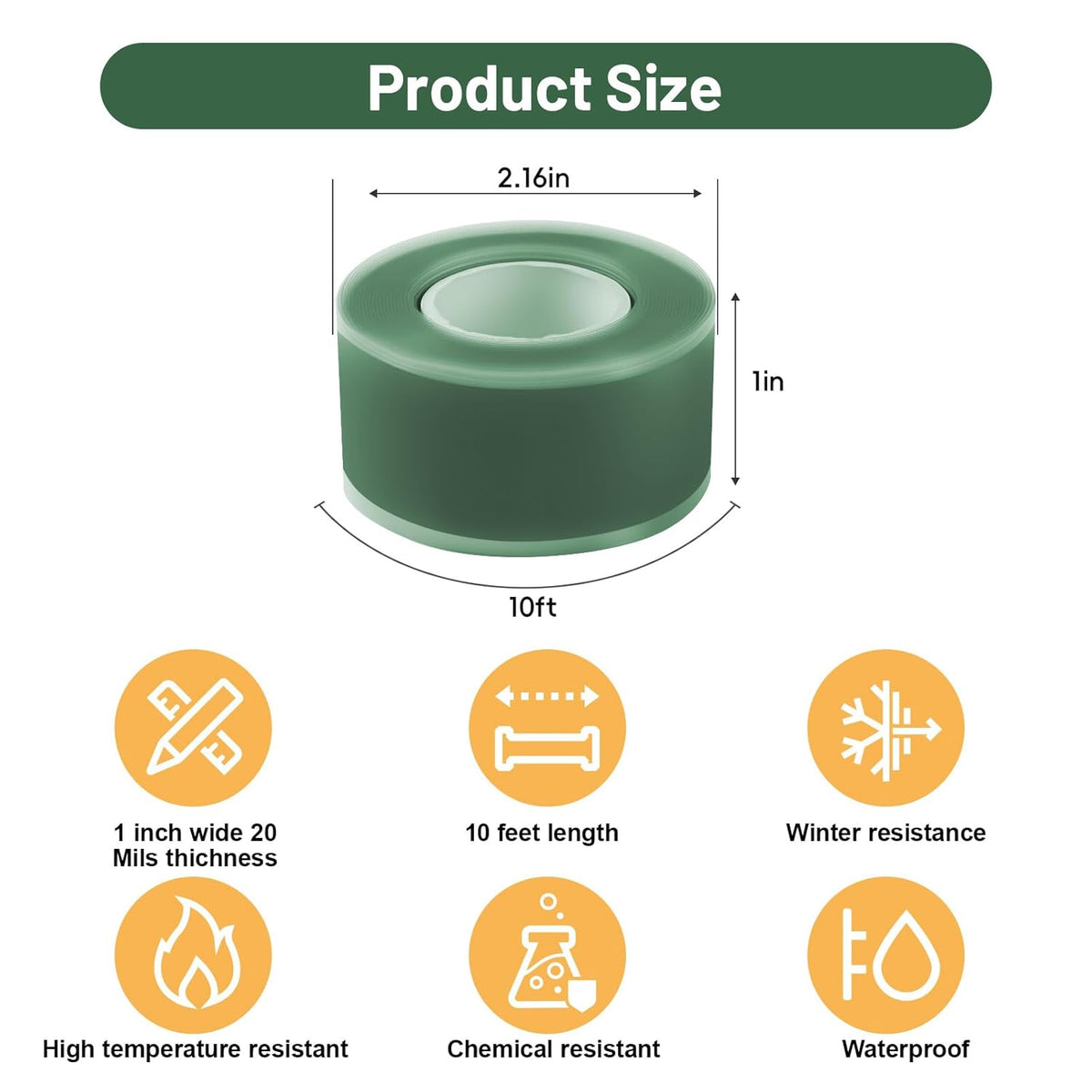 Self Fusing Silicone Tape 4 Rolls 1 in x 10' Green Waterproof Rescue Tape Rubber Leak Silicone