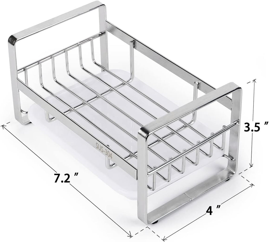 HULISEN Kitchen Sink Sponge Holder, 304 Stainless Steel Kitchen Soap Dispenser Caddy Organizer
