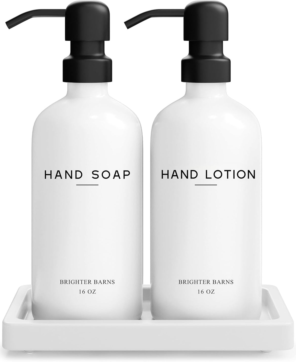 White Glass Soap and Lotion Dispenser Set with Tray by Brighter Barns - Hand Soap Dispenser