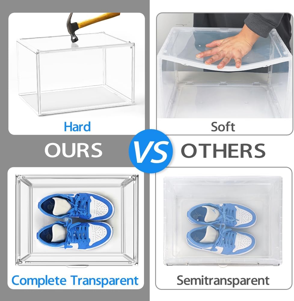 Acrylic Shoe Boxes Sneaker Storage for Sneakerheads Size 13 Clear Plastic Stackable Boot Shoe