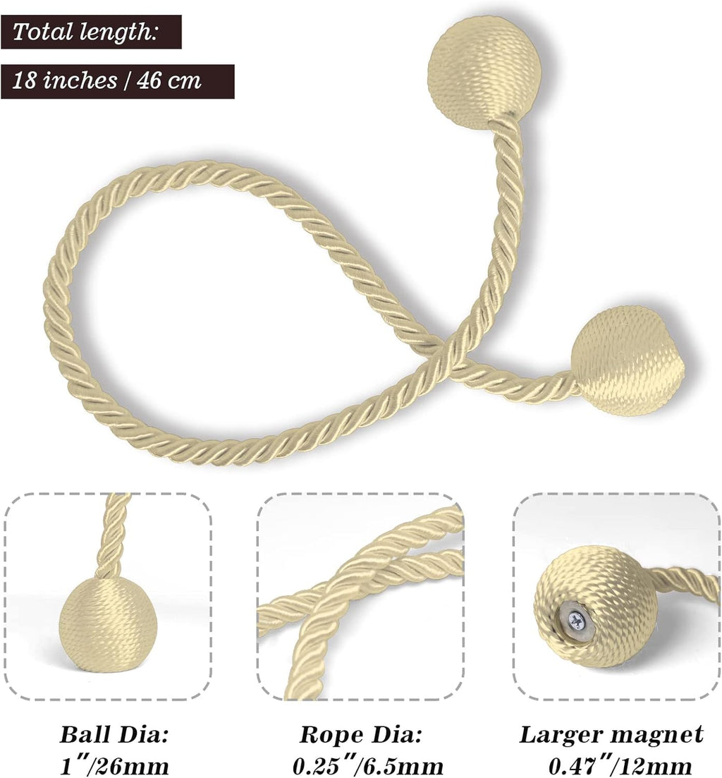 Hion Magnetic Curtain Tiebacks Beige 4 Pack, Curtain Tiebacks Buckles Holdbacks Holders Hooks Clip