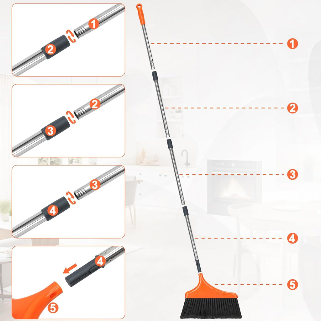 4 Pack Heavy-Duty Angle Broom for Floor Cleaning with 52" Long Handle Stiff Bristle Angle
