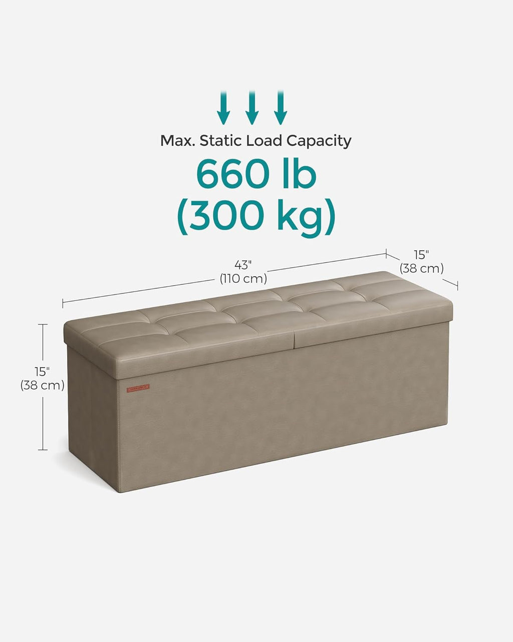 SONGMICS MAZIE Collection - 43 Inches Storage Ottoman Bench with Flipping Lid, Storage Chest with