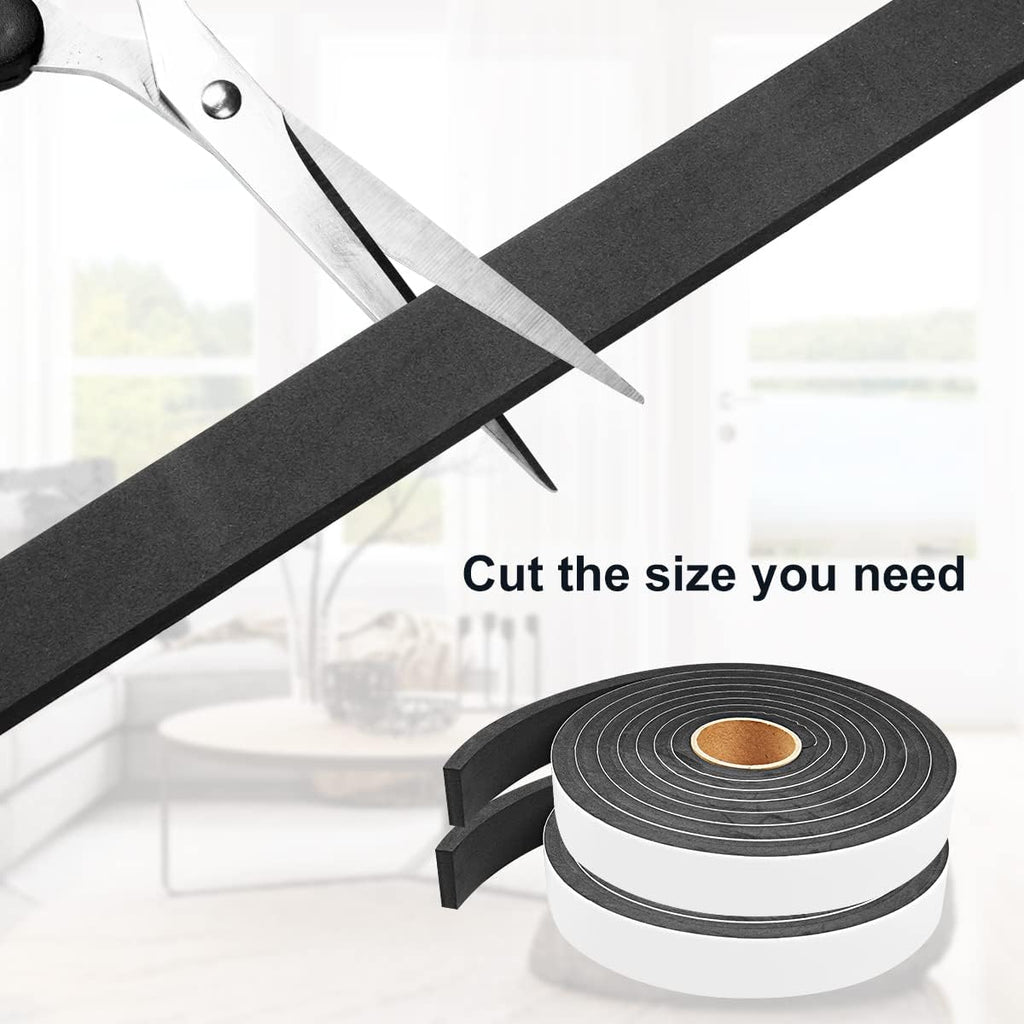 2 Rolls Weather Stripping Door Seal, 1''W x 3/8'' T Foam Tape Single Sided, Adhesive Closed Cell