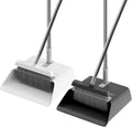 JOYMOOP 2 Pack Broom and Dustpan Set, Black and White Combo, Upright Angle with Built-in Comb Teeth