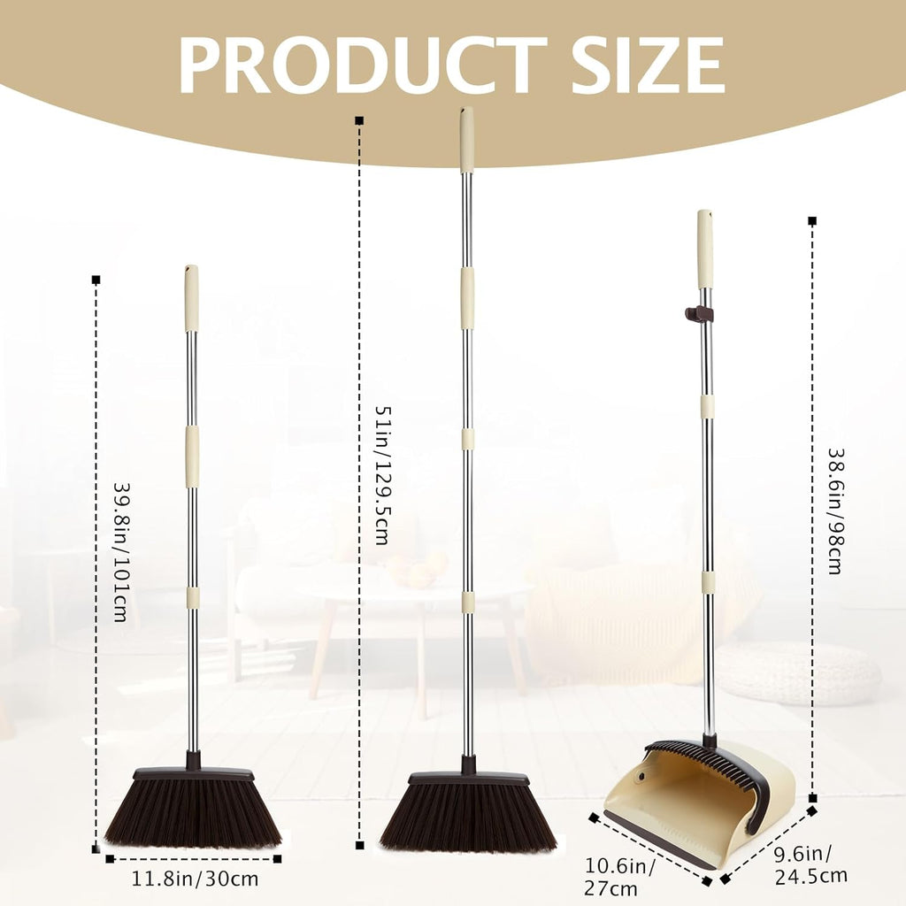 Broom and Dustpan Set with Long Handle, Heavy Dust Broom and Dustpan Combo for Home，Kitchen