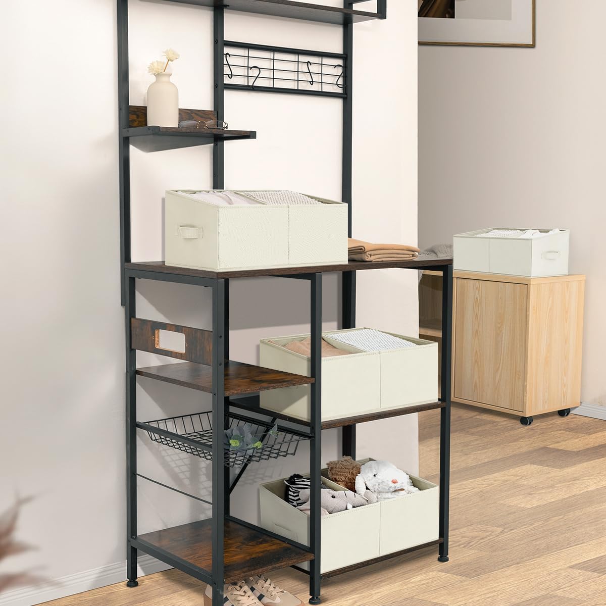 DIMJ Closet Storage Bins, 6 Pack Storage Baskets for Shelves, Foldable Shelf Organizer with Handle