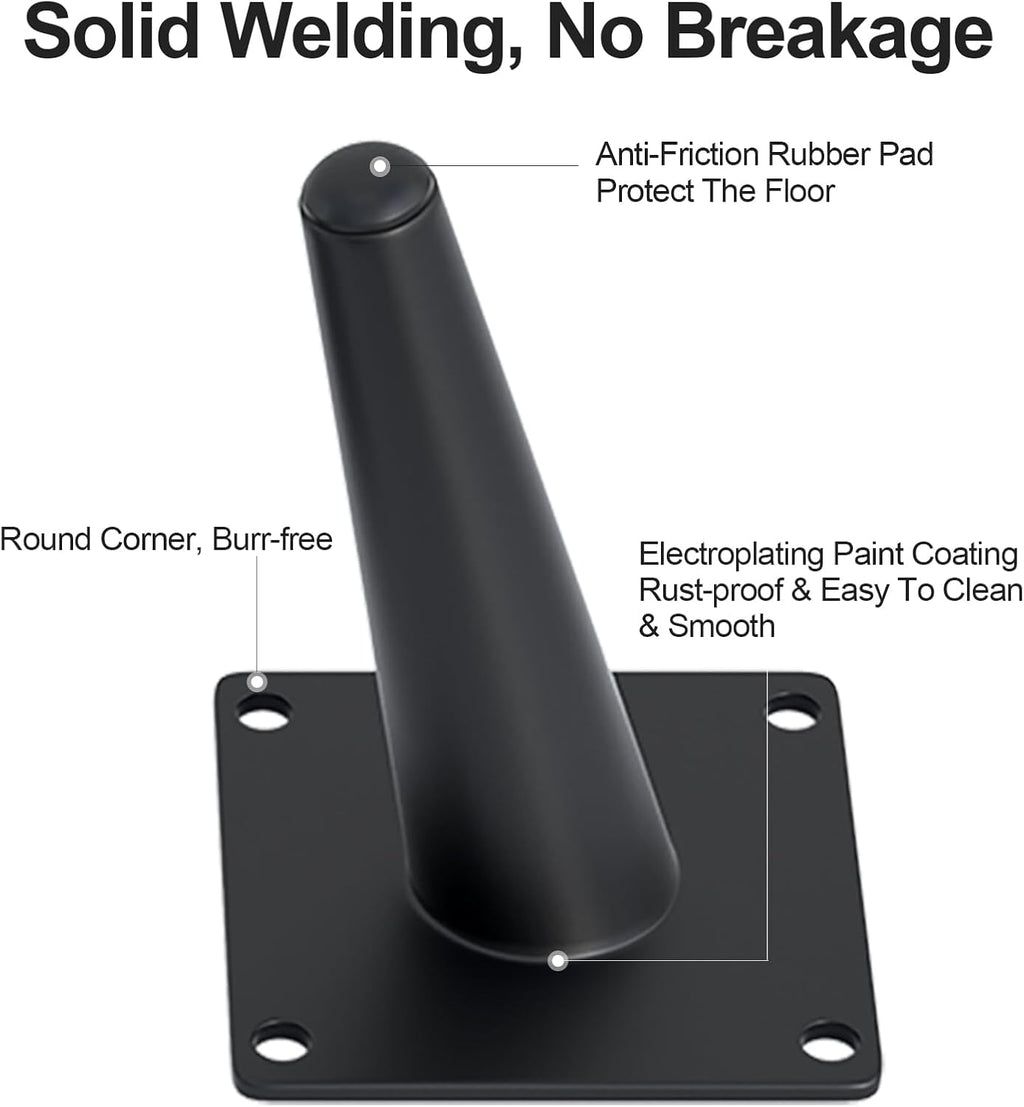 4PCS 4 Inch Matte Black Tapered Angled Legs for Furniture, Metal Mid Century Mordern Feet, Heavy
