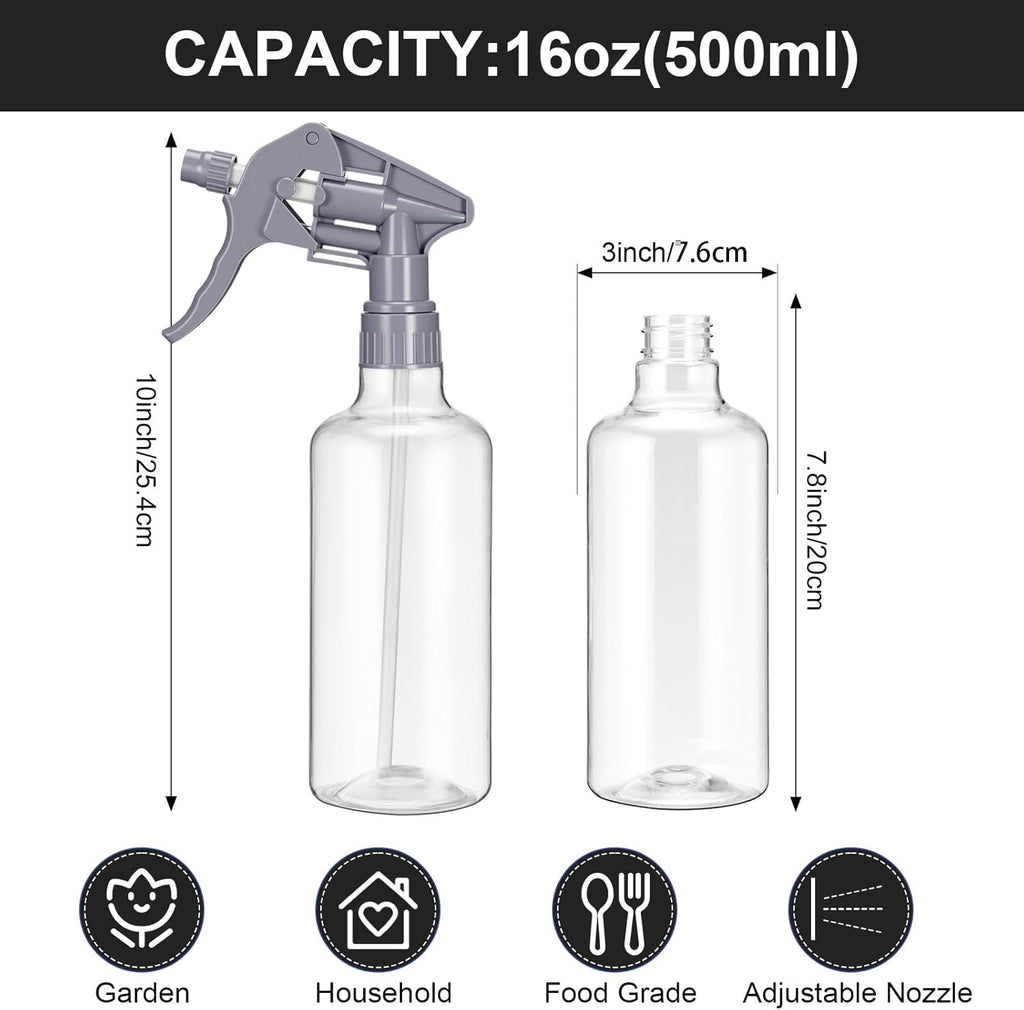 Eccliy 12 Pcs 16 Oz Plastic Spray Bottle, Adjustable Empty Reusable Sprayer for Cleaning, Planting