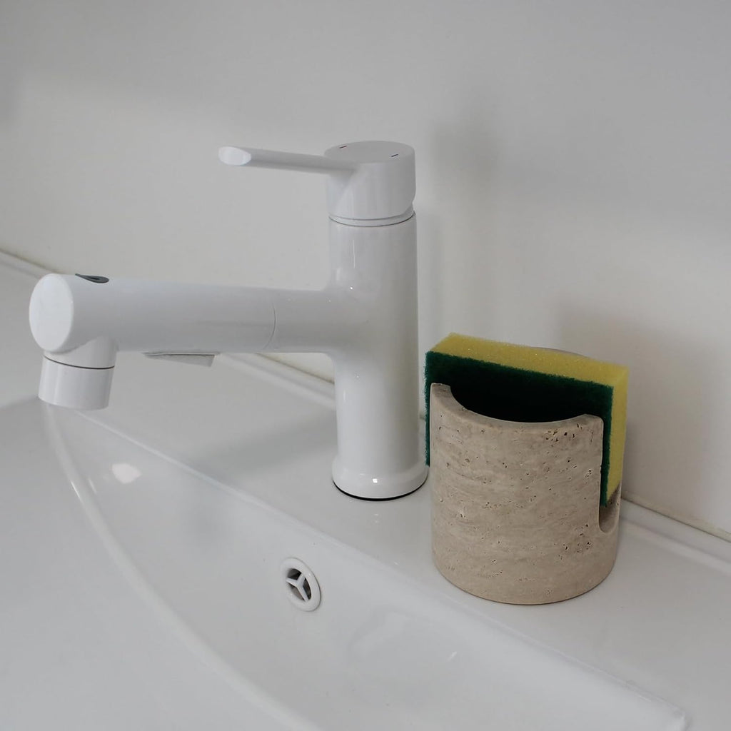 Natural Travertine Sponge Holder for Kitchen Sink, Drying Rack, Compact Sink Caddy Organizer (Beige