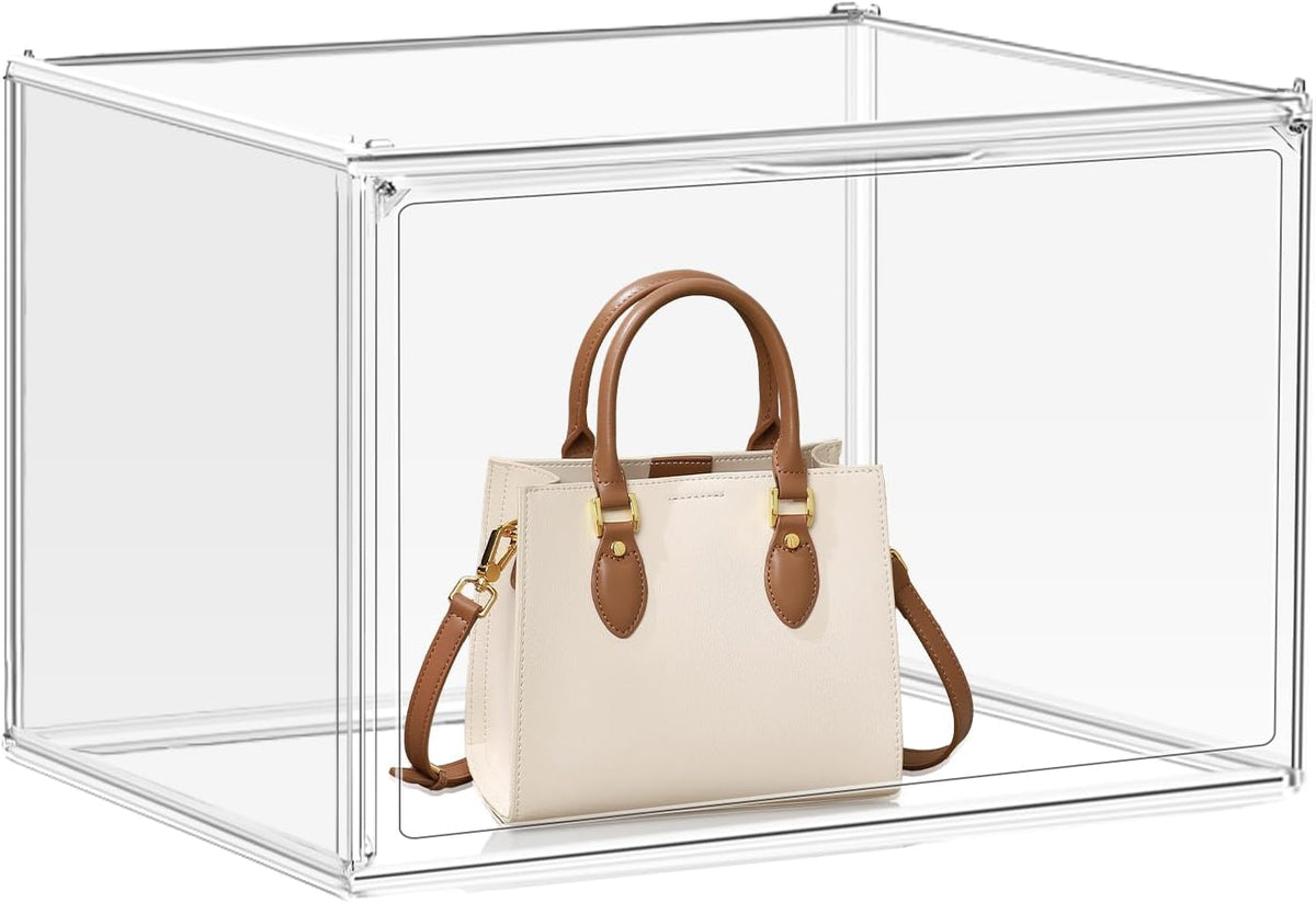 1Pack Clear Stackable Plastic Storage Bins with Magnetic Lid, X-Large Acrylic Display Cases for