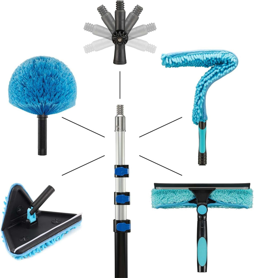 25 Feet High Ceilings Baseboard Wall Cleaner Mop with 18 Ft Extension Pole, Cobweb Duster, Window
