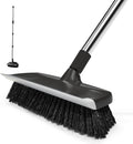 ITTAR Scrub Brush with Long Handle, 10" Wide Stiff Bristles Deck Brush, Heavy-Duty Floor Cleaning