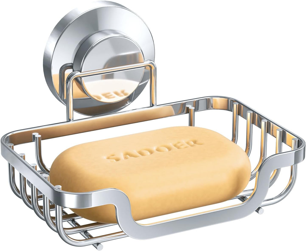 LEVERLOC Soap Dish, Soap Bar Holder for Shower Suction Cup Wall Mounted, Stainless Steel