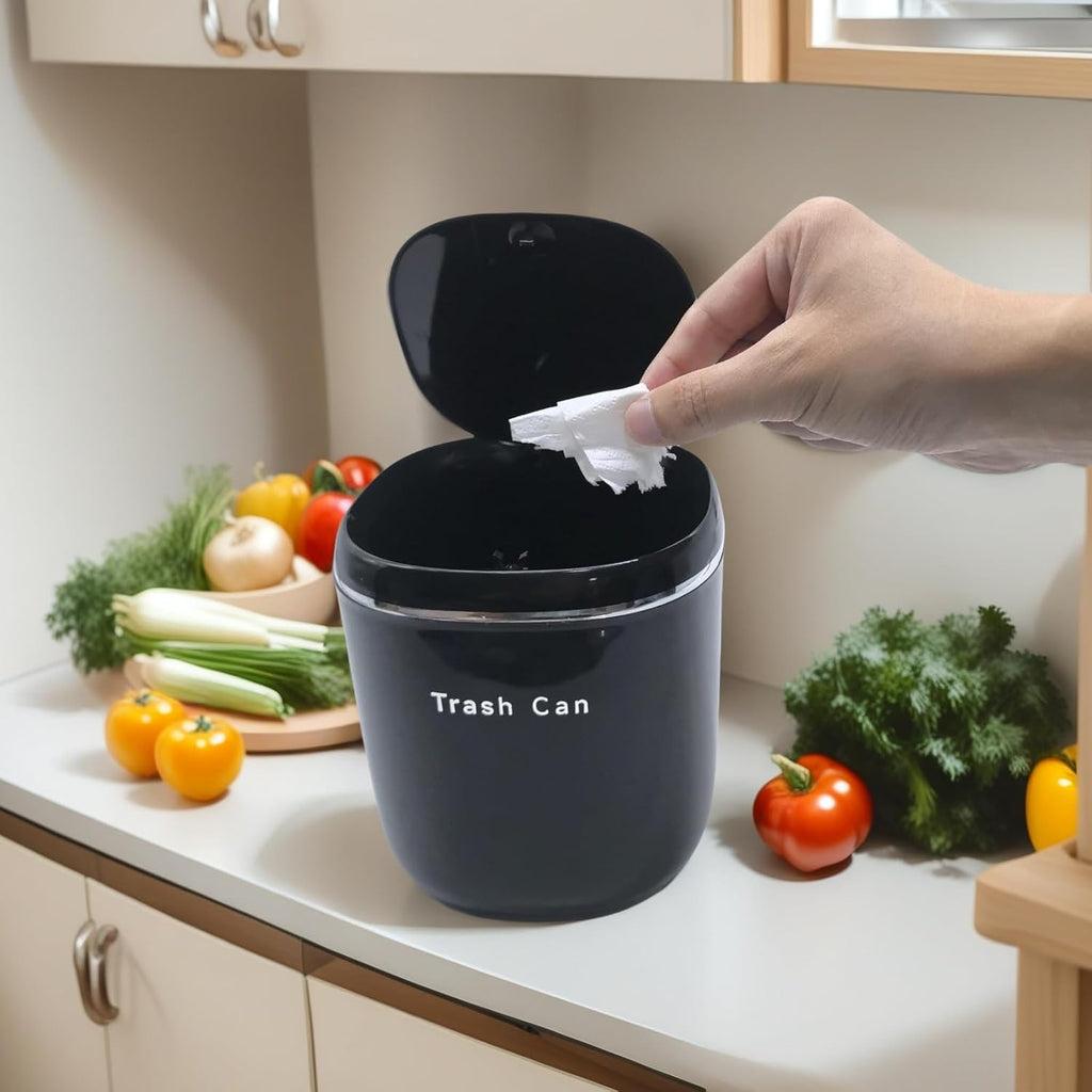 0.8 Gallon Desktop Mini Trash Can with Push-Open Lid, Small Waste Baskets Includes 50 Free Bags