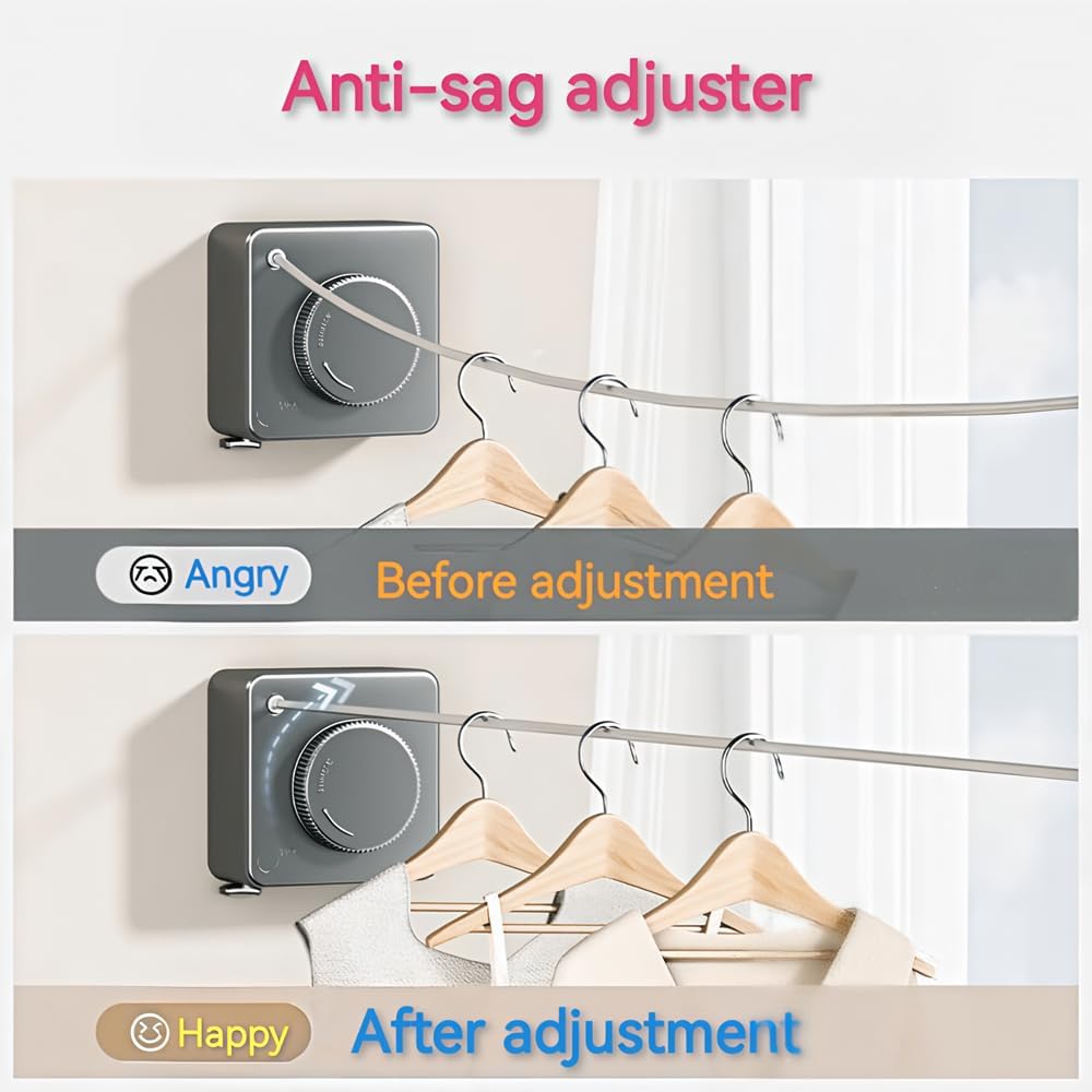 Retractable Clothesline, Wall Mounted, Stainless Steel, 17 Ft Indoor Outdoor (Black)