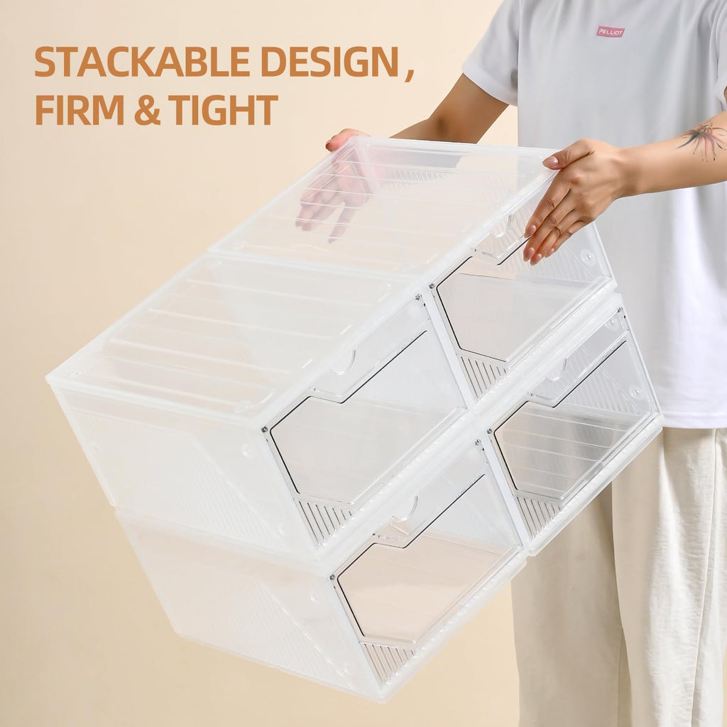 Modular XX-Large Shoe Organizer,6 Pack Shoe Storage Organizer Easy to Assemble,Shoe Box Clear