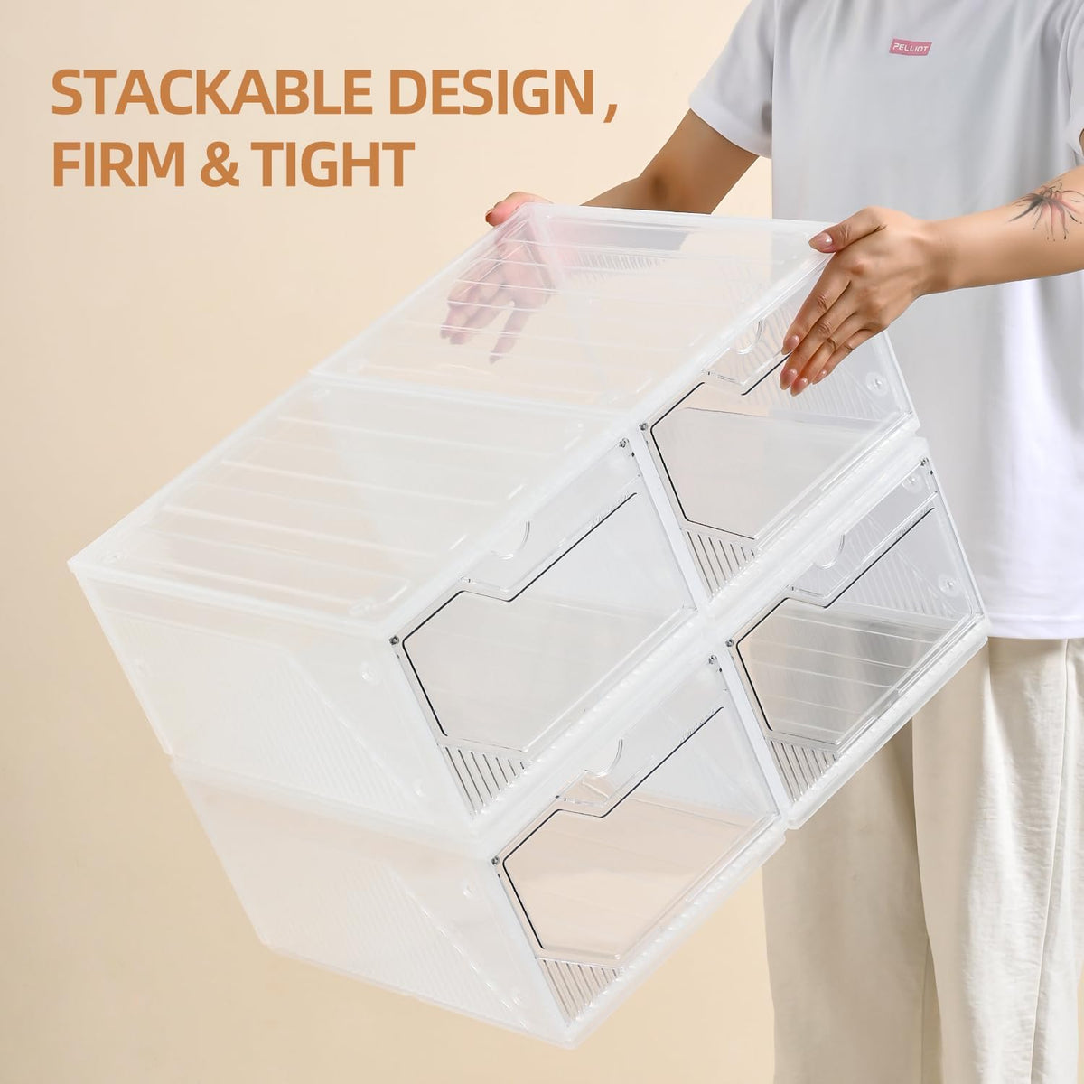 Modular XX-Large Shoe Organizer,6 Pack Shoe Storage Organizer Easy to Assemble,Shoe Box Clear