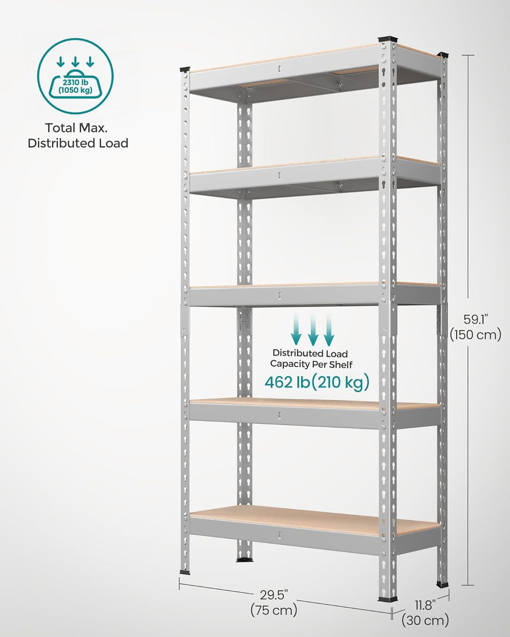 SONGMICS 5-Tier Storage Shelves, Load 2310 lb, Set of 2 Garage Storage, Boltless Assembly