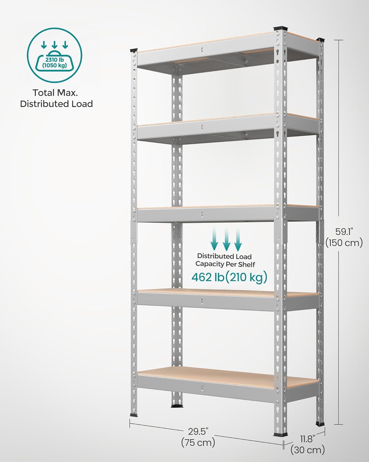 SONGMICS 5-Tier Storage Shelves, Load 2310 lb, Set of 2 Garage Storage, Boltless Assembly