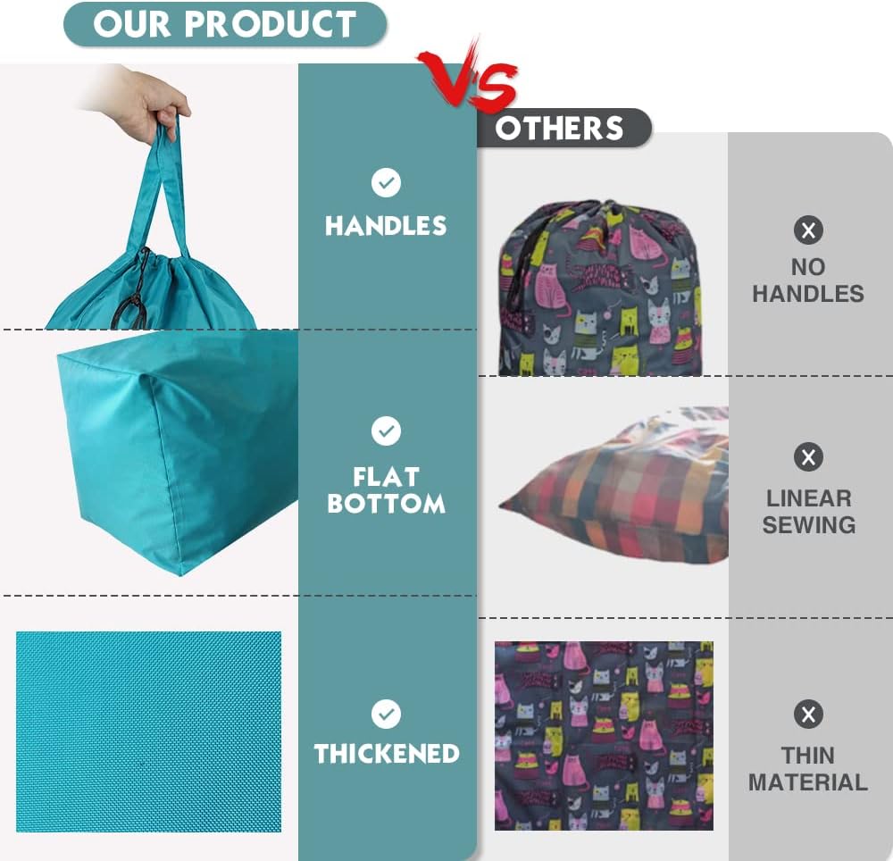 Tear Proof Nylon Laundry Bag with Handles (2 Pack),Travel Laundry Bag with Drawstring Closure,Dirty