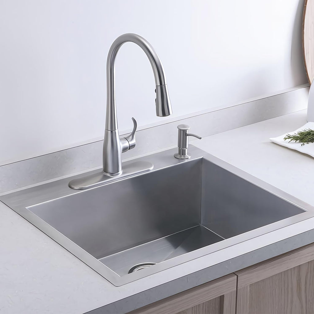 21.6x17.7 inch Drop in Kitchen Sink, Handmade 304 Stainless Steel Sink with 2 Holes, 8.6" Deep
