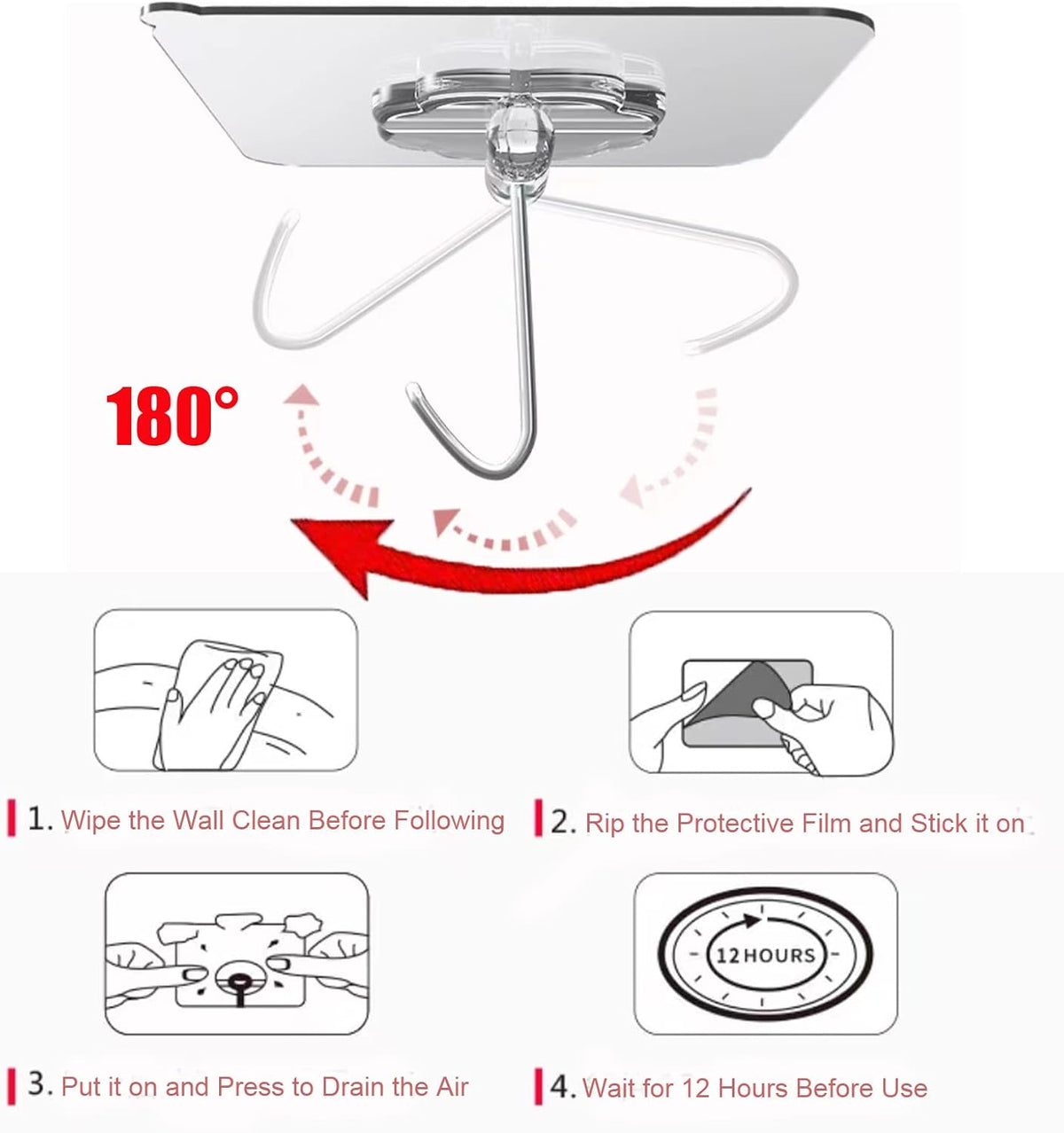 DDMY 24 Packs Hooks for Hanging 50lb Wall Hooks Transparent Reusable Waterproof Adhesive Hook for