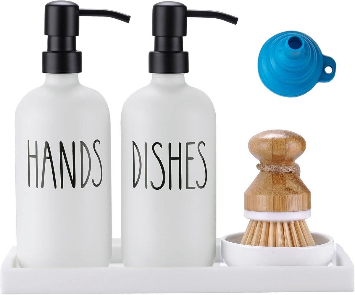 Glass Soap Dispenser for Kitchen, Farmhouse Dish Hand Soap Dispenser Set, Rustproof Pump Dispenser