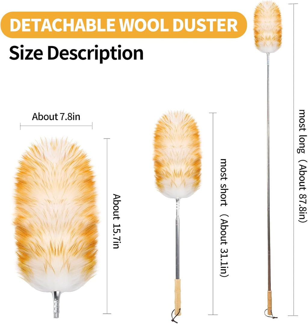 Feathers Duster,Long Telescoping Lambswool Dusters with Stainless Steel Extension Pole Up to 87.8"