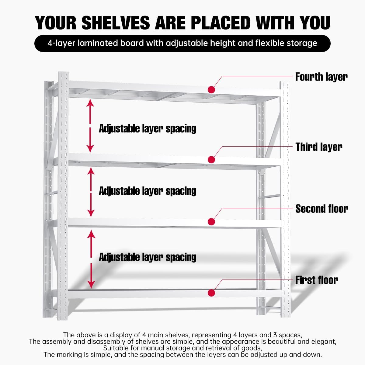 Heavy Duty Warehouse Shelving 4-Tier Industrial Steel Storage Shelves, 2600LB Capacity Per Shelf