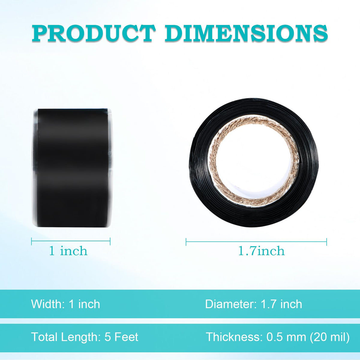 Self Fusing Silicone Tape 1 in x 5' Black Waterproof Rubber Leak Proof Sealing Silicone Rubber