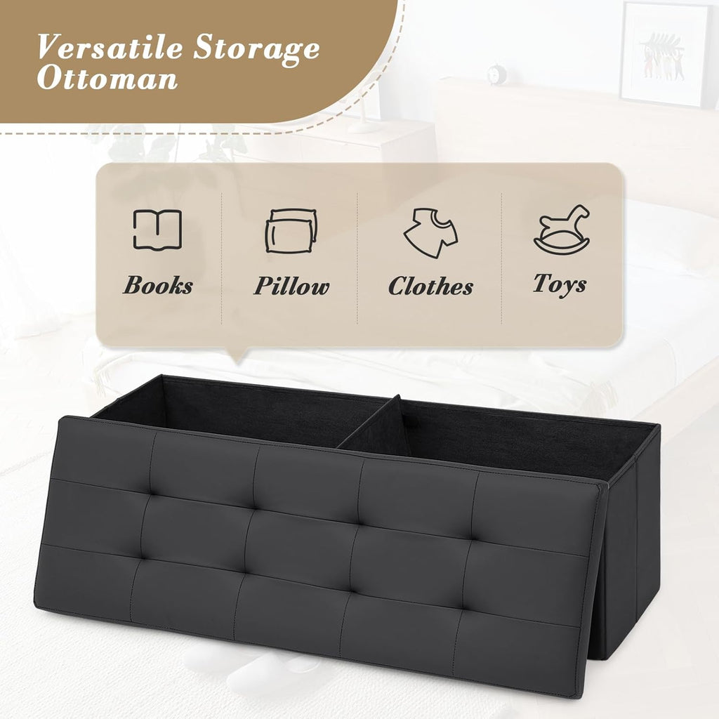 Athena Collection 43" Storage Ottoman Bench Folding Bench with 130L Hidden Storage, Large End of