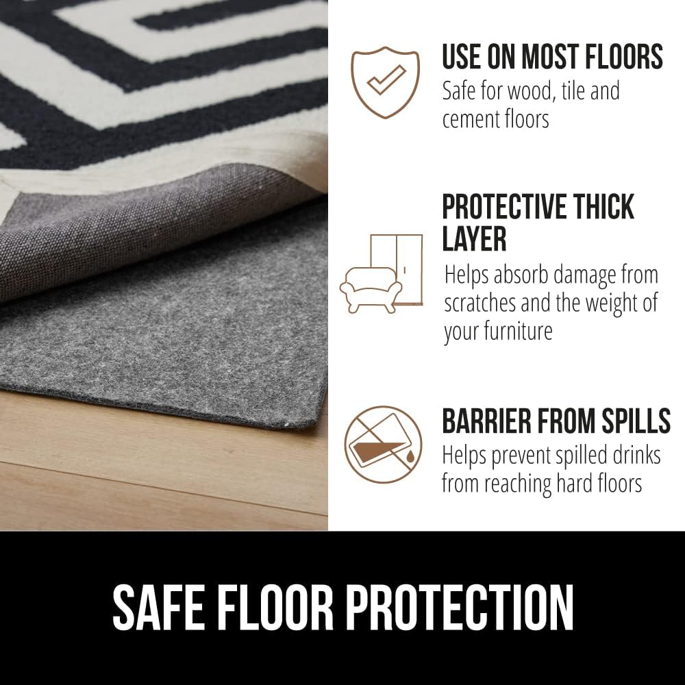 GORILLA GRIP Felt and Natural Rubber Stay in Place Slip Resistant Rug Pad, 1/8in Thick, 5x7 FT