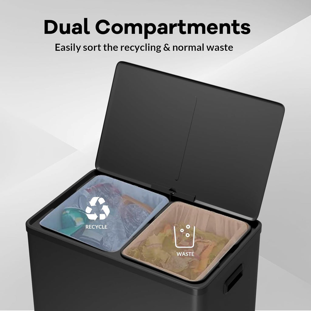 GarveeHome Step Dual Trash Can, 60L/16 Gallon Recycle Bins with Lid, 2 Removable Wastebusket, Step