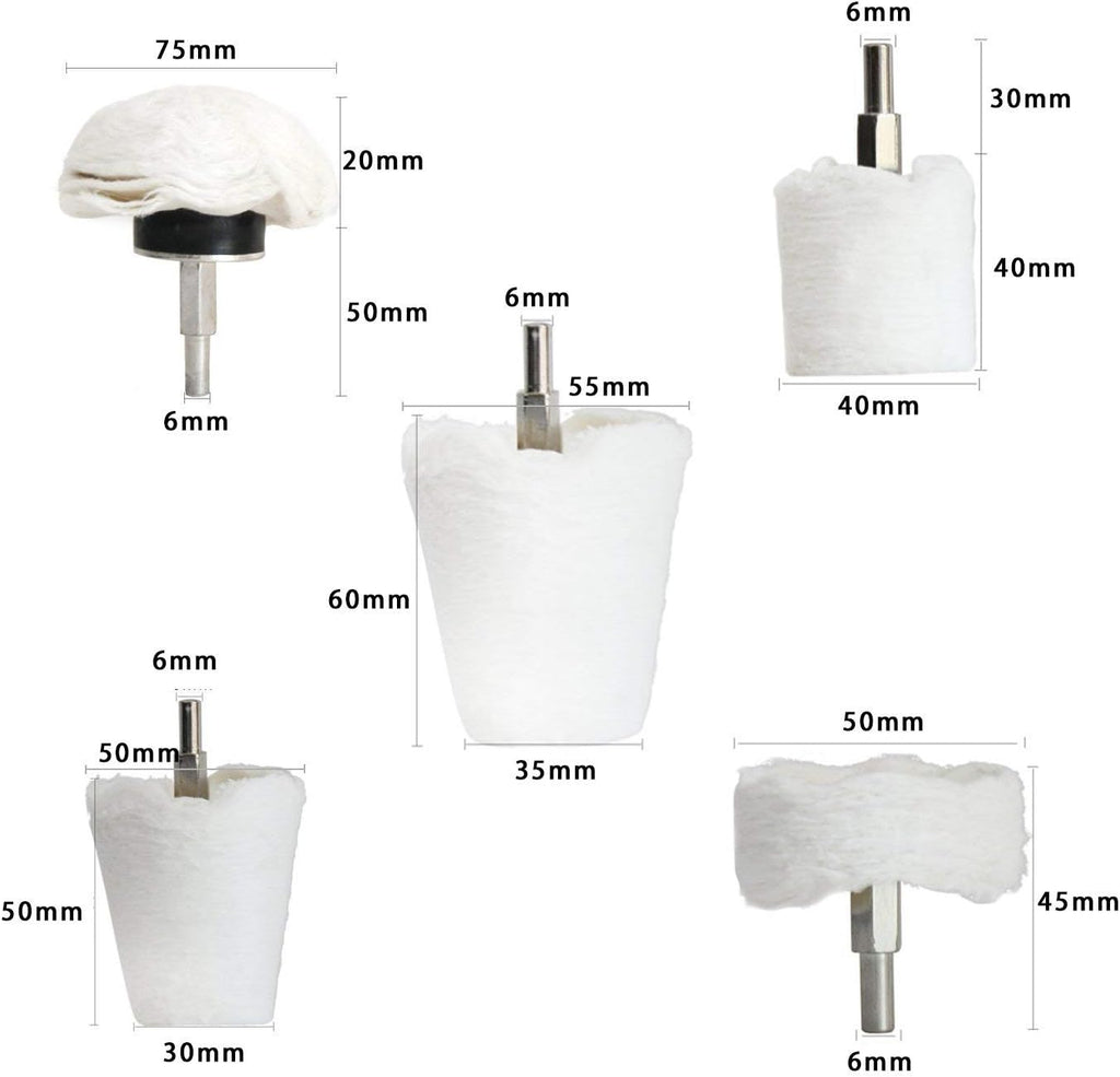 Polishing Pad Buffing Wheel Kit White Flannelette 5 Pack, Polisher Tools Fit for Metal Aluminum