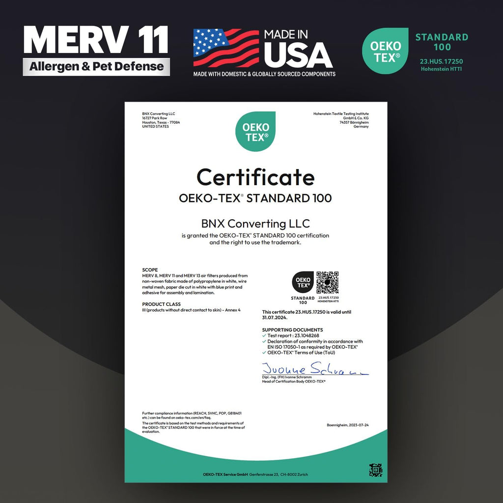 BNX TruFilter 16x16x1 Air Filter MERV 11 (6-Pack) - MADE IN USA - Allergen Defense Electrostatic