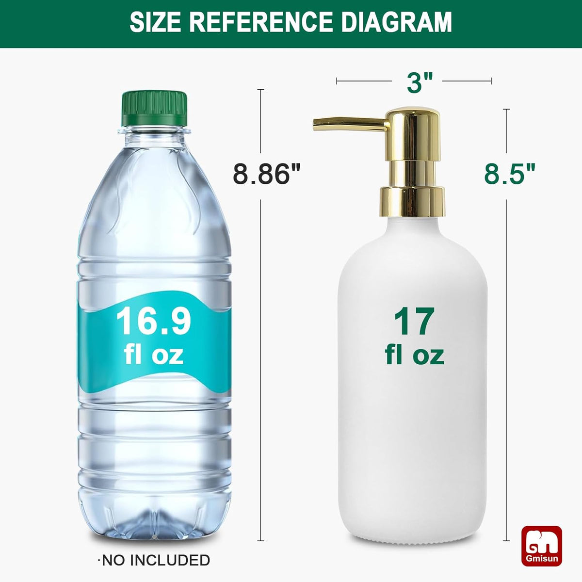 GMISUN White Soap Dispenser, 2 Pack Glass Hand Soap Dispensers Bathroom with Gold Pump, 17 Fl Oz