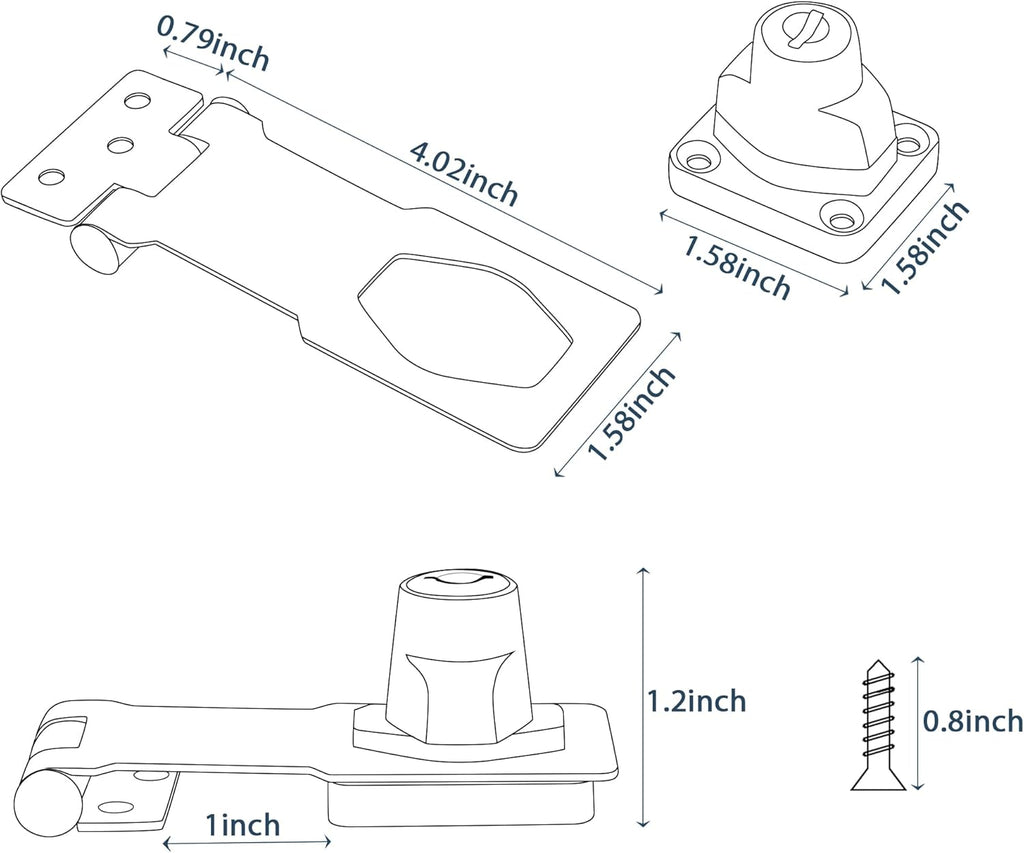 Alise Keyed Hasp Lock,4 Inch Safety Packlock Clasp Hasp Lock Latch with Lock,Door Hinge Lock with