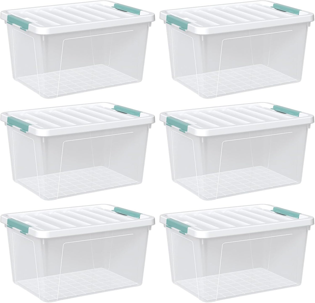 Zopnny 6-Pack 35 Quart Plastic Latch Storage Box with Lid, Stackable Latching Storage Bin, Clear