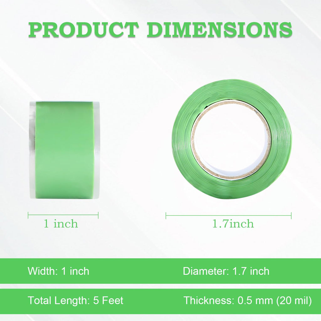 Self Fusing Silicone Tape 1 in x 5' Green Waterproof Rubber Leak Proof Sealing Rubber