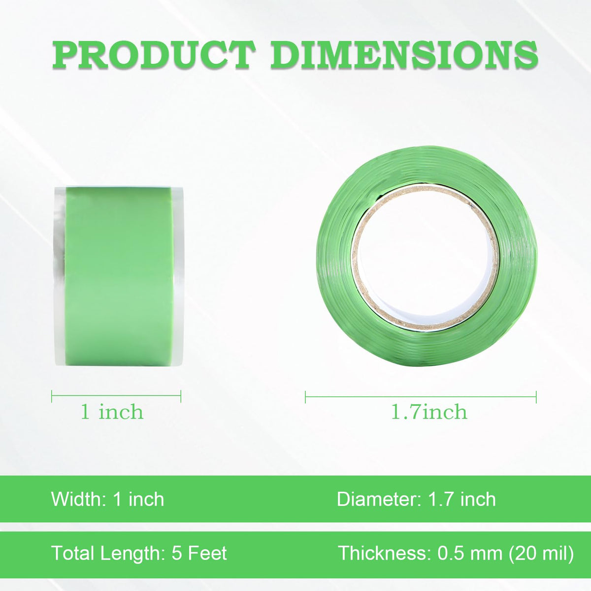 Self Fusing Silicone Tape 1 in x 5' Green Waterproof Rubber Leak Proof Sealing Rubber