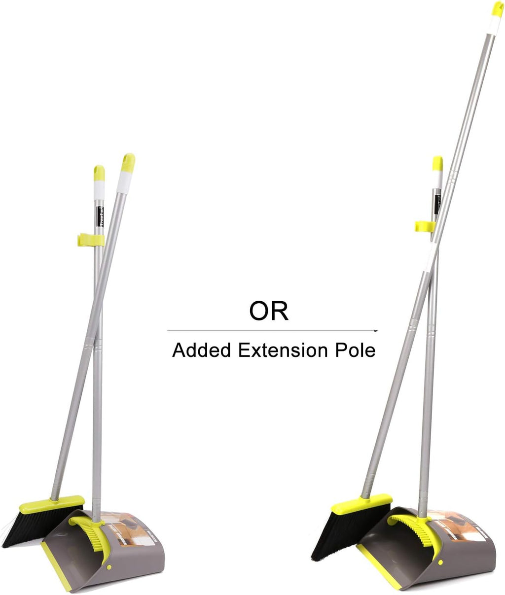 TreeLen Broom and Dustpan Set, TreeLen Broom with Dust Pan with Long Handle Combo Set for Office
