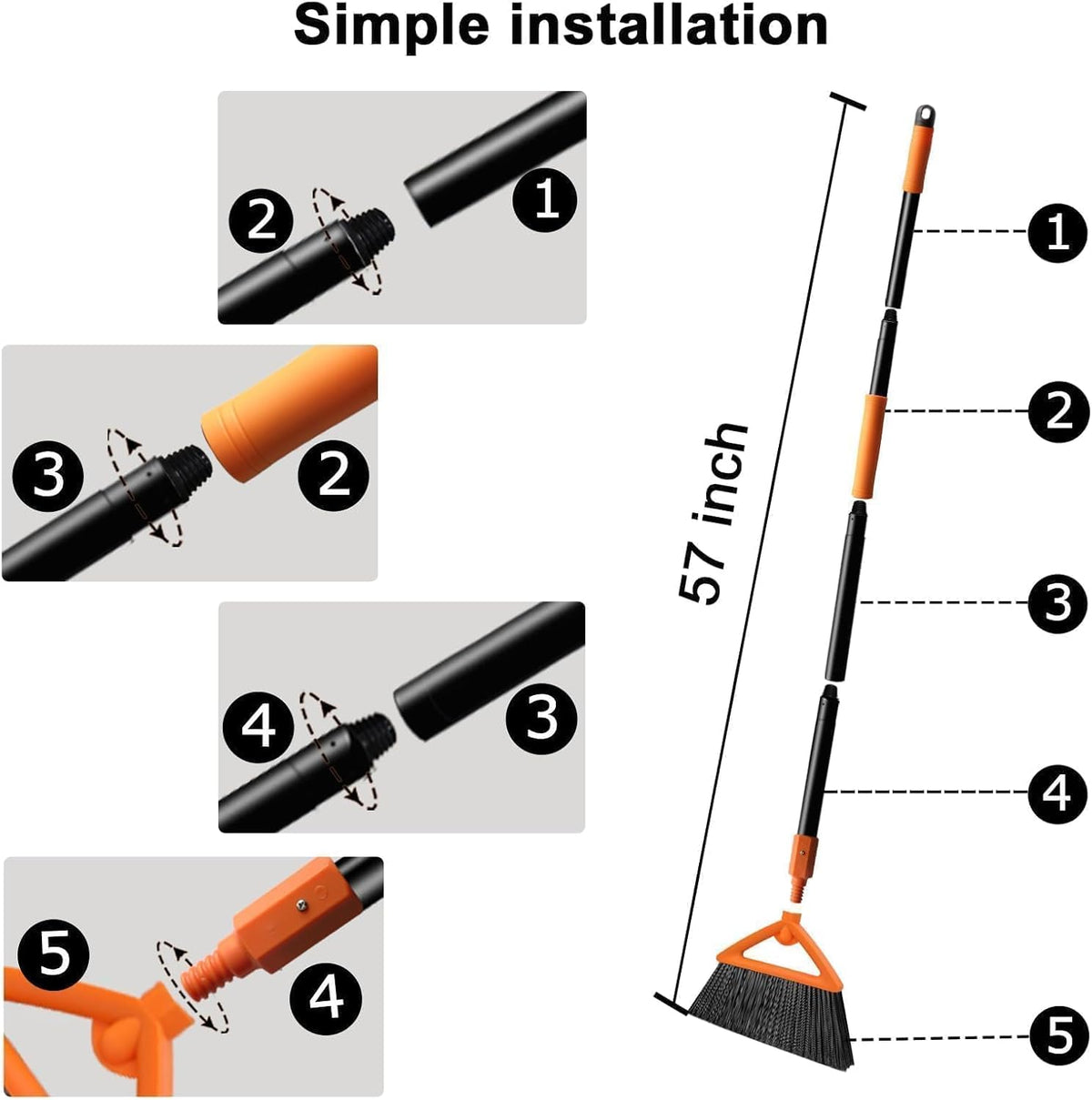 Outdoor Indoor Broom, Brooms for Sweeeping Indoor, Heavy-Duty Kitchen Broom with Long Pole, Angle
