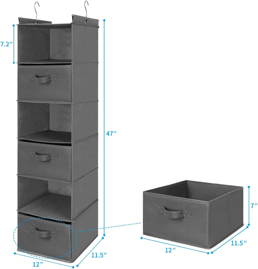 MAX Houser 6 Tier Shelf Hanging Closet Organizer, Closet Hanging Shelf with 2 Sturdy Hooks for