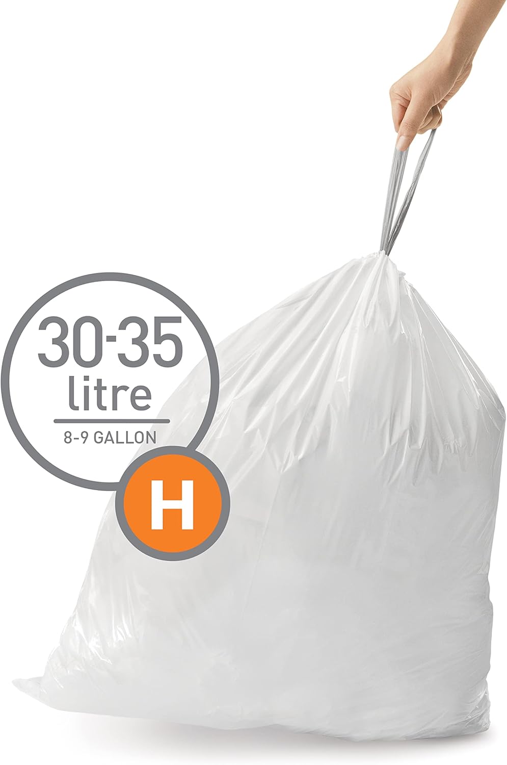 simplehuman Code H 100 Count, Dispenser Pack Custom Fit Liners, Drawstring Trash Bags, 30-35 Liter