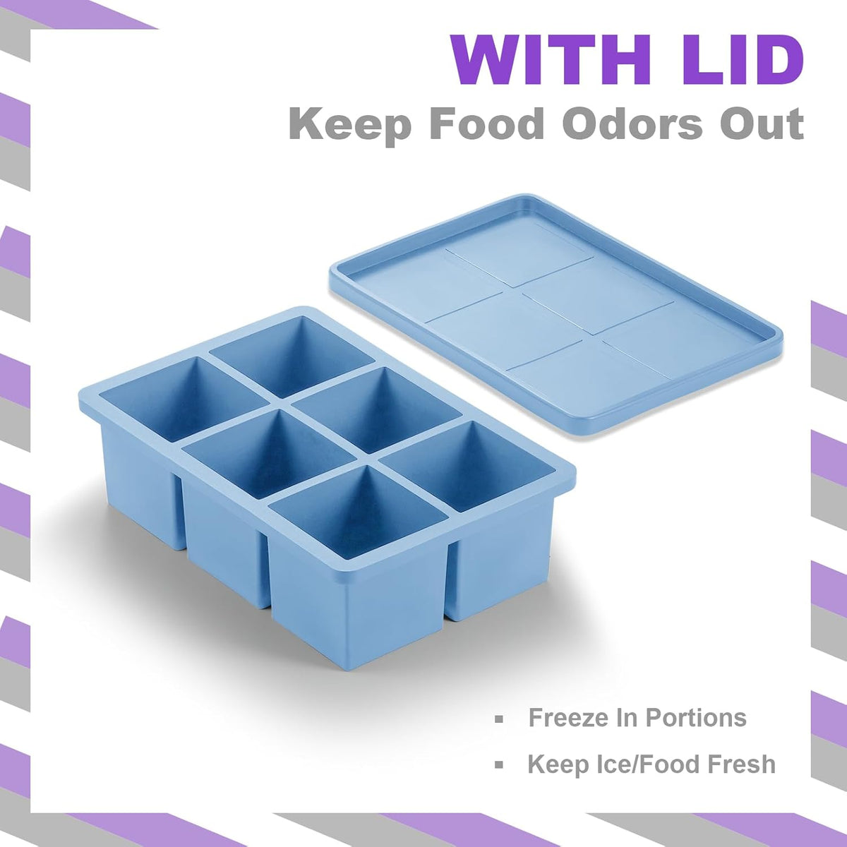 Nax Caki Ice Cube Trays 3 Pack - Large Size Silicone Ice Cube Molds(3 color) for Whiskey Ice Cube