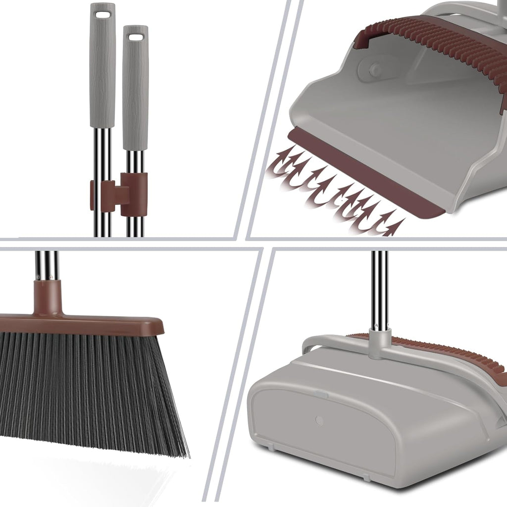 kelamayi Upgrade Broom and Dustpan Set, Self-Cleaning with Dustpan Teeth, Ideal for Dog Cat Pets