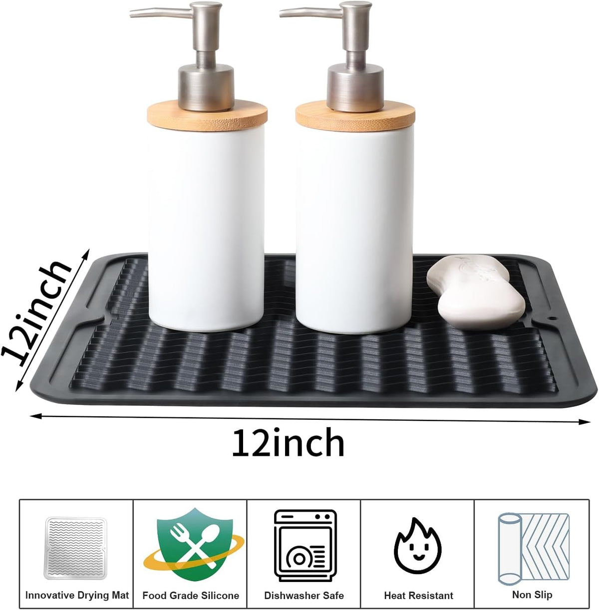 ZLR 2 Pcs Silicone Dish Drying Mats for Kitchen Counter, Eco-Friendly Fast Dry Dish Mat, Easy Clean