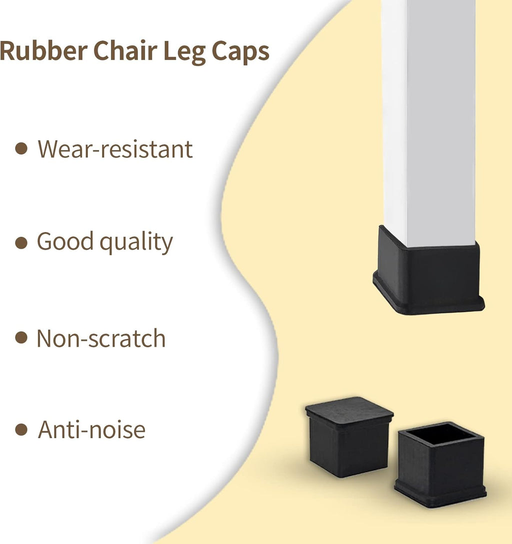 Flyshop Heavy Duty Non-Slip Rubber Leg Tips Floor Protectors Square Chair Leg Caps 25mm x 25mm (1"
